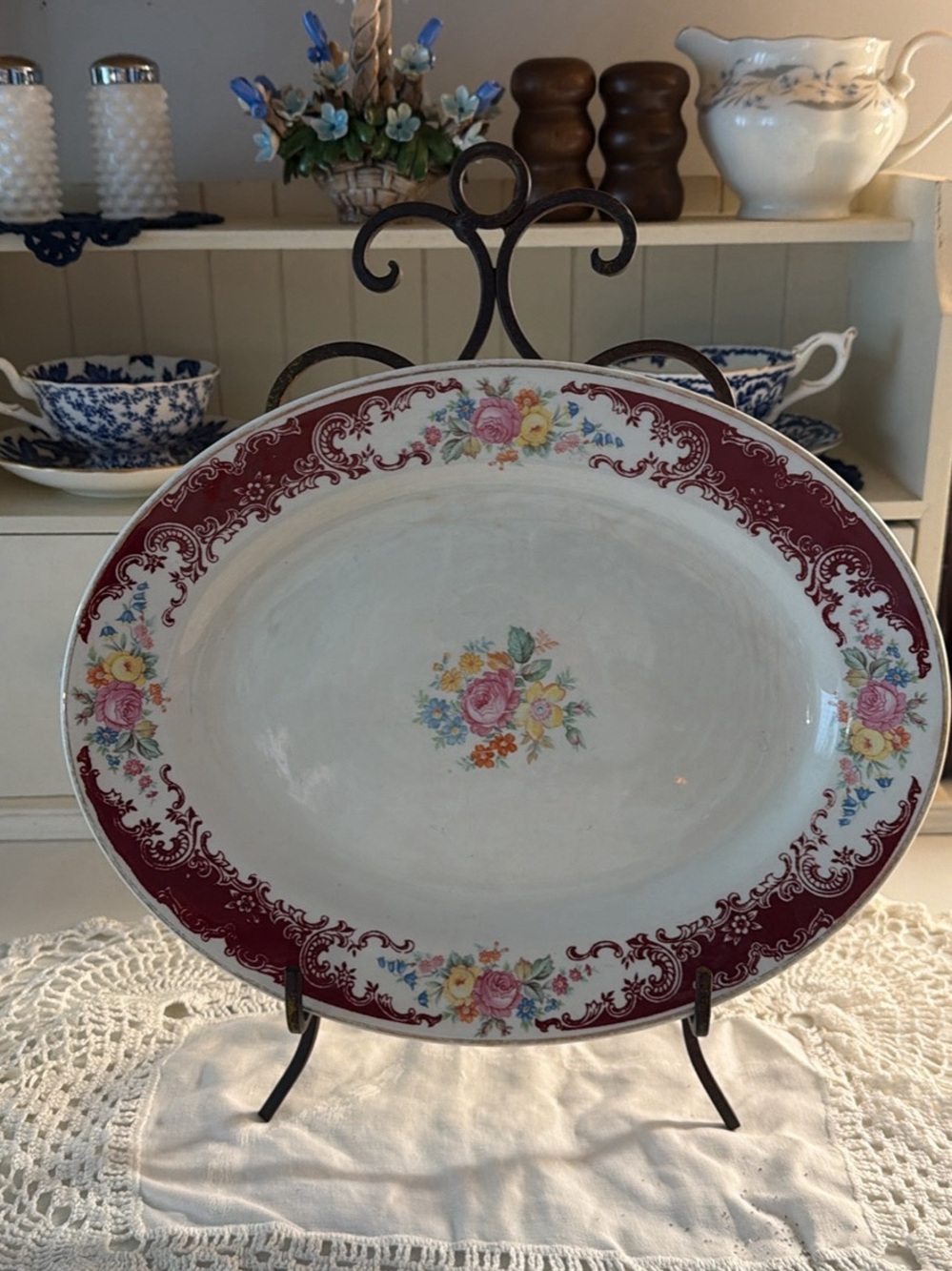 Vintage Homer Laughlin Serving Platter and Ornate Stand